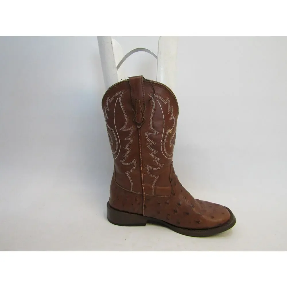 Roper Brand Youth Size 2 M Brown Ostrich Print Cowboy Western Boots